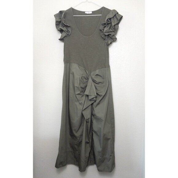 Ulla Johnson Isabella Ruffle Dress XL Military Melange Draped Midi Green - Picture 6 of 13